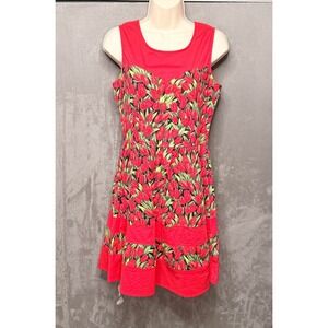 Retrolicious Fit and Flare Dress Womens M Red Tulip Floral Rockabilly Cotton